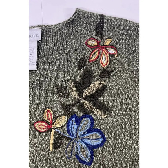 Koret Women’s Floral Wool Blend Embroidery Knit Sweater Green Sz XL Grannycore - Picture 3 of 10